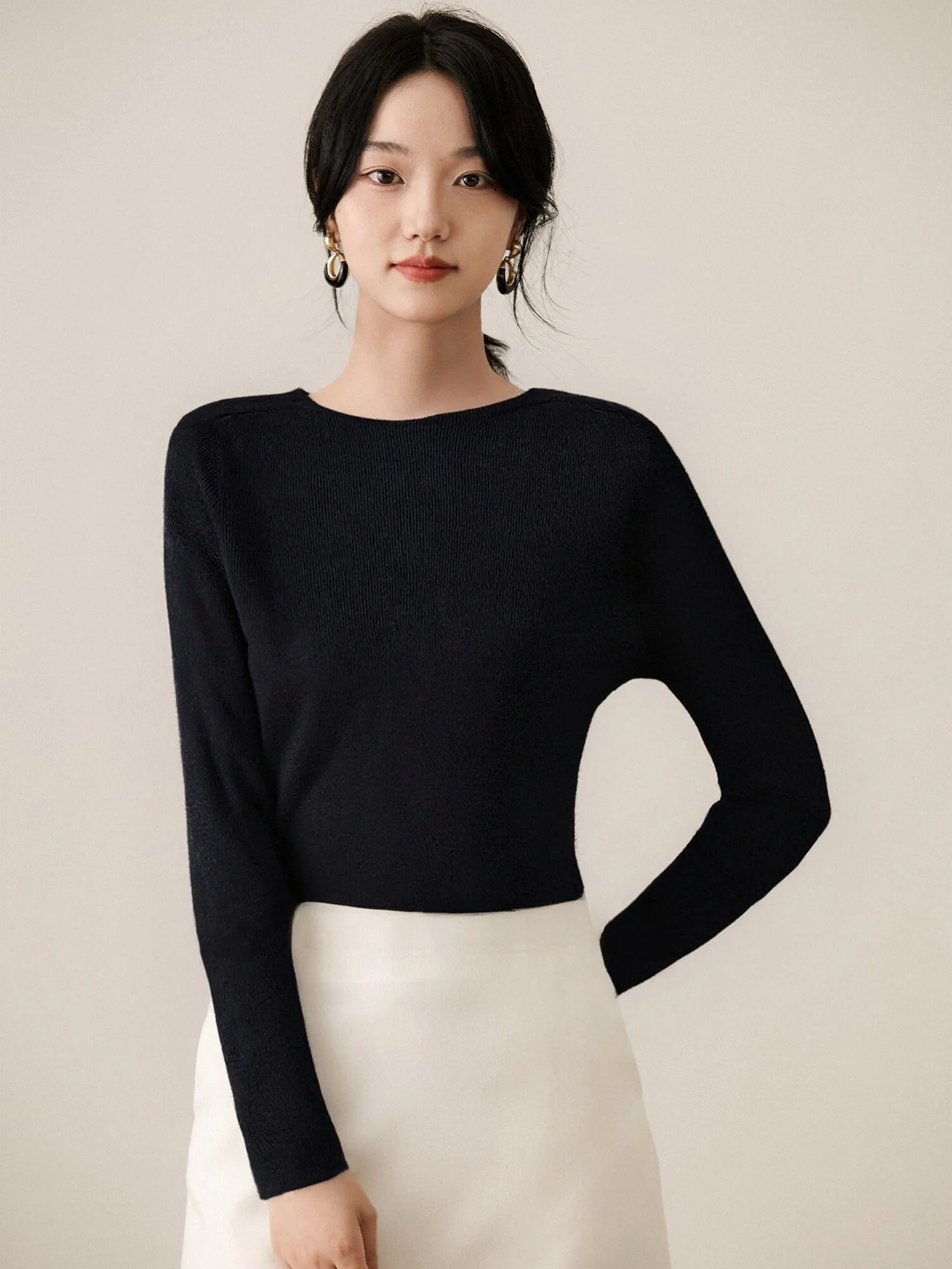 

Вязаный свитер Chivirin Camere для женщин, облегающий, с круглым вырезом, длинными рукавами, базовый, черный, для весны и осени, для ношения под одеждой