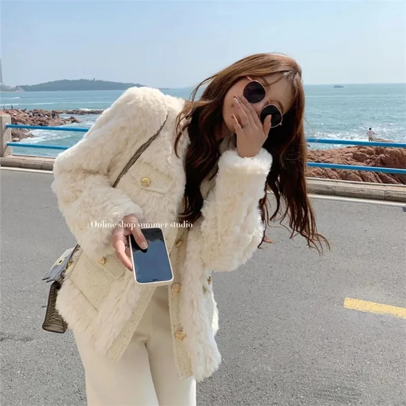 Winter Women New Fur Xiaoxiang Style Coat High-end Feeling, Imitation Rabbit Fur Coat, Thick Round Neck, Internet Famous Jacket