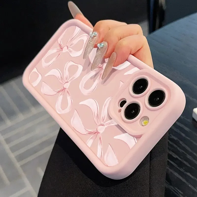 Sanfte rosa Schleife Print Handyhülle für iPhone 16 17 Pro Max 15 14 13 12 11 XS X XR 7 8 16 Plus SE 2022 16E süße Bownote Soft Cover – Detail 1