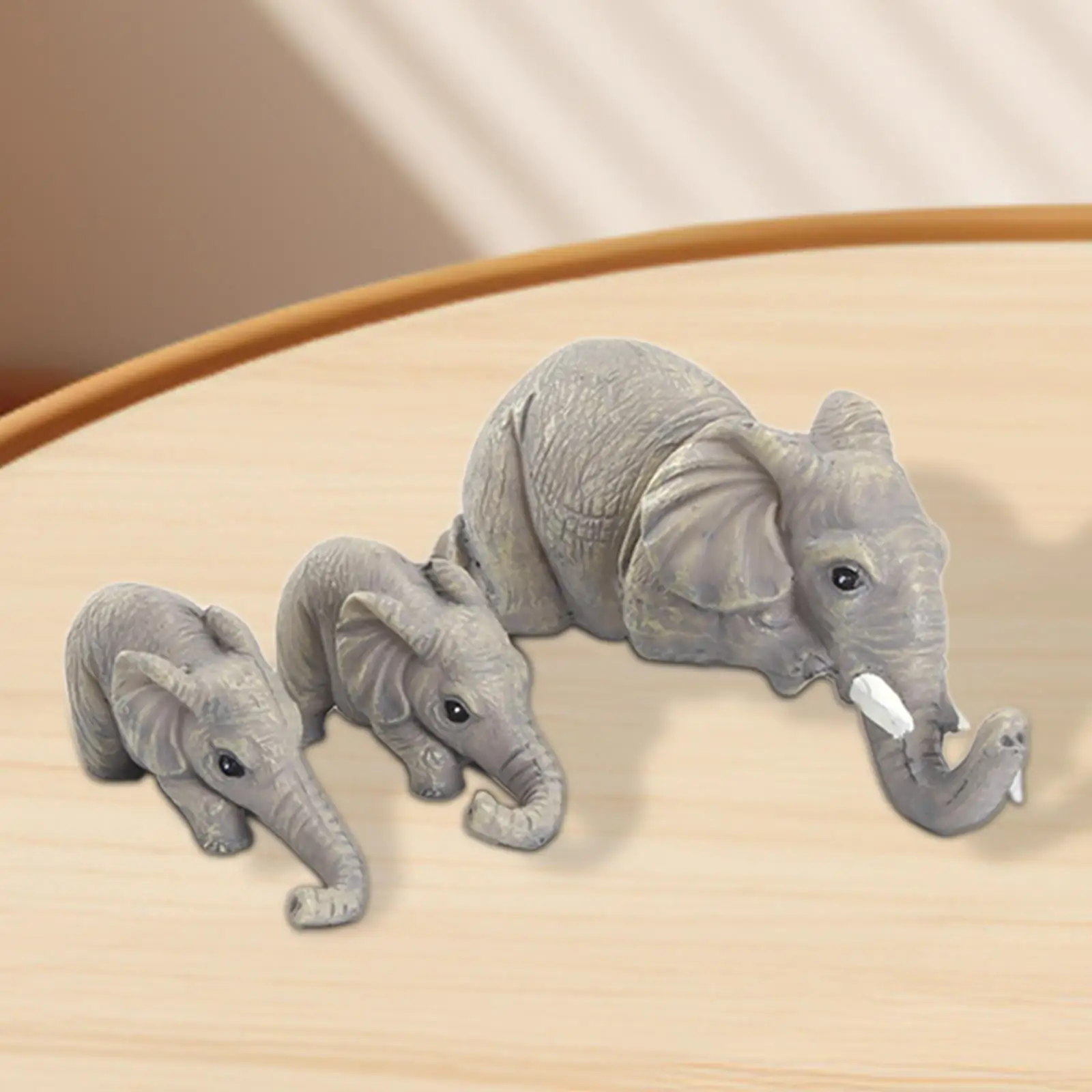 3x Elephant Statues Realistic Cute Birthday Gift Collection Animal Sculptures Ornaments for Office Indoor Bookshelf Study Table