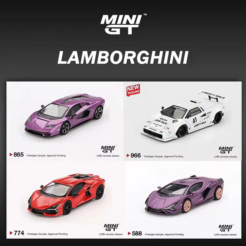 

MINIGT 1:64 Lamborghini Countach Revuelto Huracan GT3 EVO Aventador Sterrato Bianco Diecast Model Collection Miniature Toys