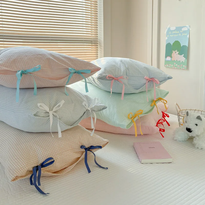 Girl Plot Butterfly Bow Pillowcase 48x74cm Class A Pure Cotton Solid Color Cozy Single Bed Sleep Pillow Cover Cute Pillow Sham