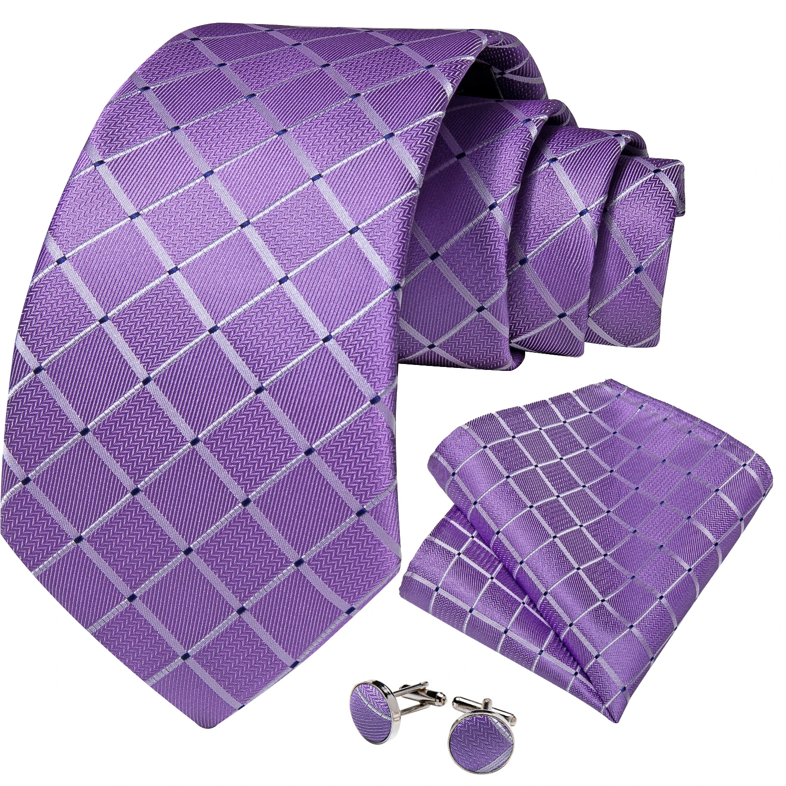 Purple Color Mens Ties Hanky Cufflinks Set Wedding Ties For Men  Business Formal Necktie Set For Men Dropshipping DiBanGu