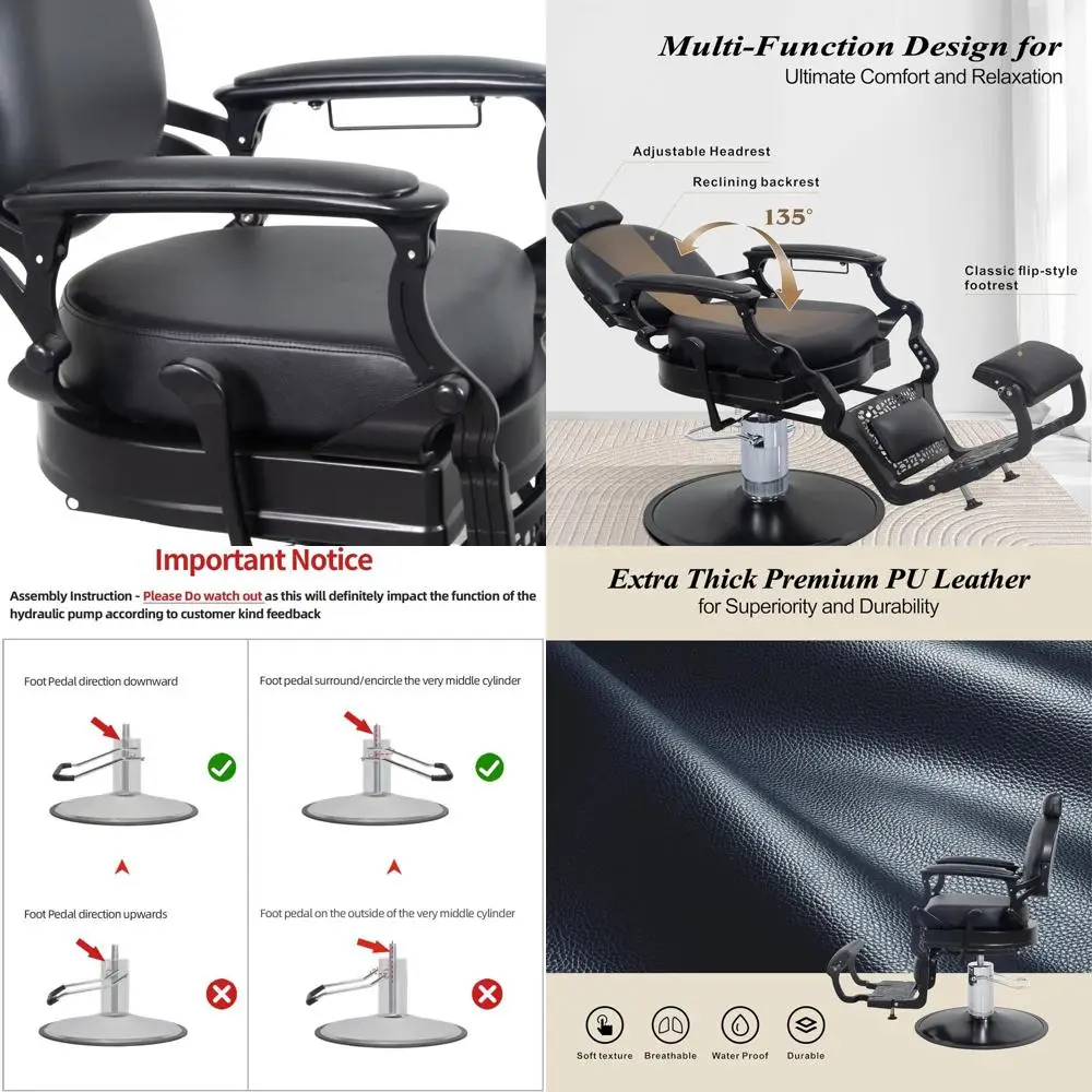 

Classic Black Salon Chair for Barbershops and Hairdressing | Comfortable Reclining Seat for Styling and Tattoos | Beauty Parlor