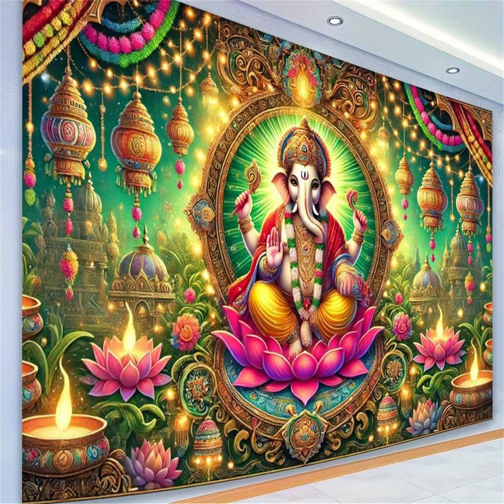Spiritual Ganesha Tapestry Wall Hanging Indian Hindu God for Home Decor Meditation Room Yoga Studio Diwali Festival Gift Use - Image 6