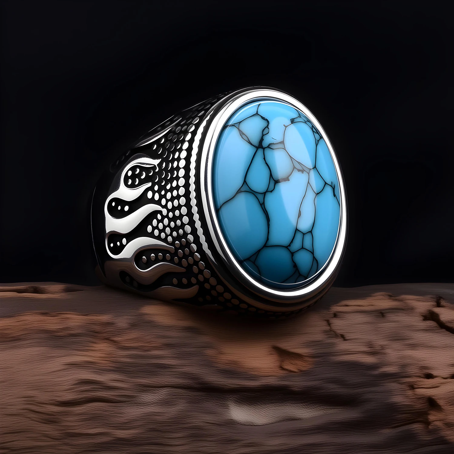Vintage Punk Flame Carved Stainless Steel Signet Ring Natural Oval Tiger Eye Gem Male Fashion Band - view 5