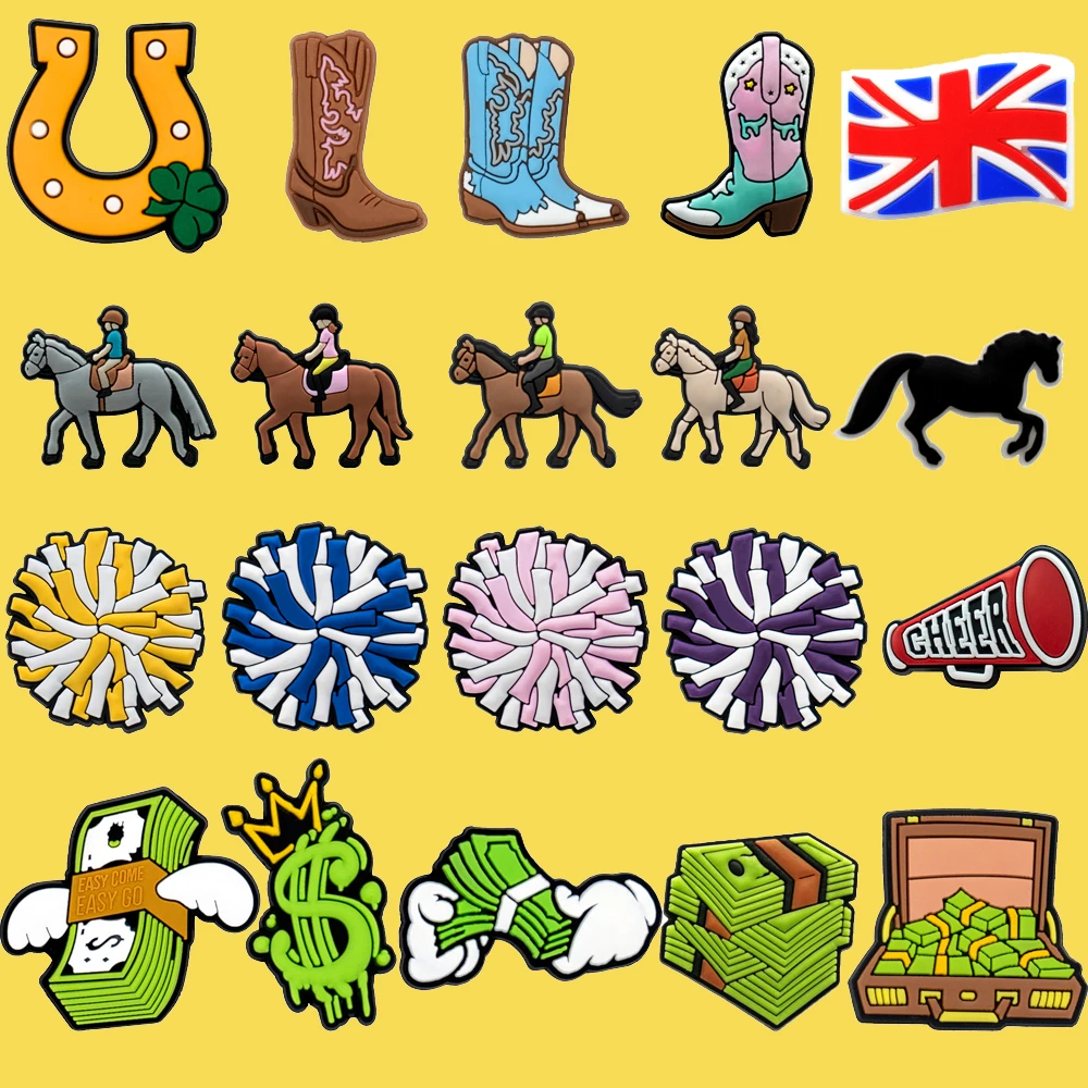 Dijes para zapatos de la serie de carreras de caballos para hombre y mujer, alfileres para zueco, accesorios de herradura, decoración de zapatos, regalo bonito, 1/20 piezas