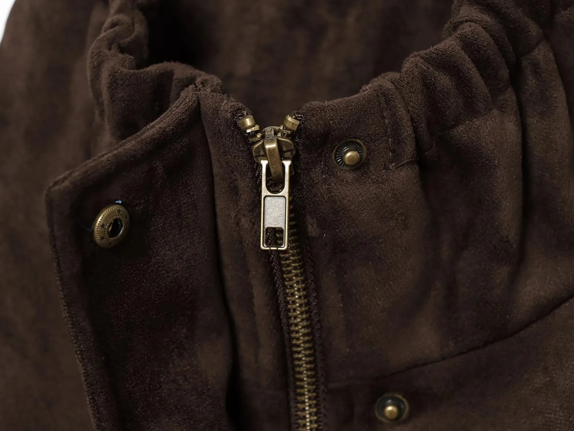 Damen 2026 Herbst Winter Retro Elegante Jacke Damen Kunstwildleder Lässiger Schicker Reißverschluss-Mantel Trendiger Streetwear-Pendlermantel Brauner Damenmantel – Detail 4