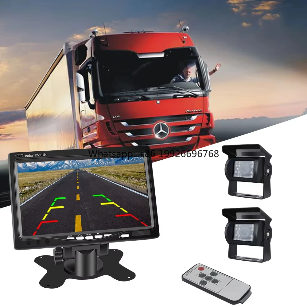 

Truck Camera Kit Vehicle Front and Rear View Infrared 2 Cameras 7 Inch Monitor IP68 Reverse Back up Camera System for Truck Bus