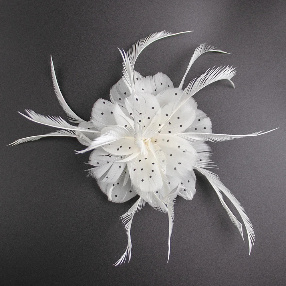 

Белоснежка, черная брошь в горошек с перьями, корсаж | Контрастная цветочная свадебная заколка для волос, винтажные аксессуары для головного убора для свадебной вечеринки