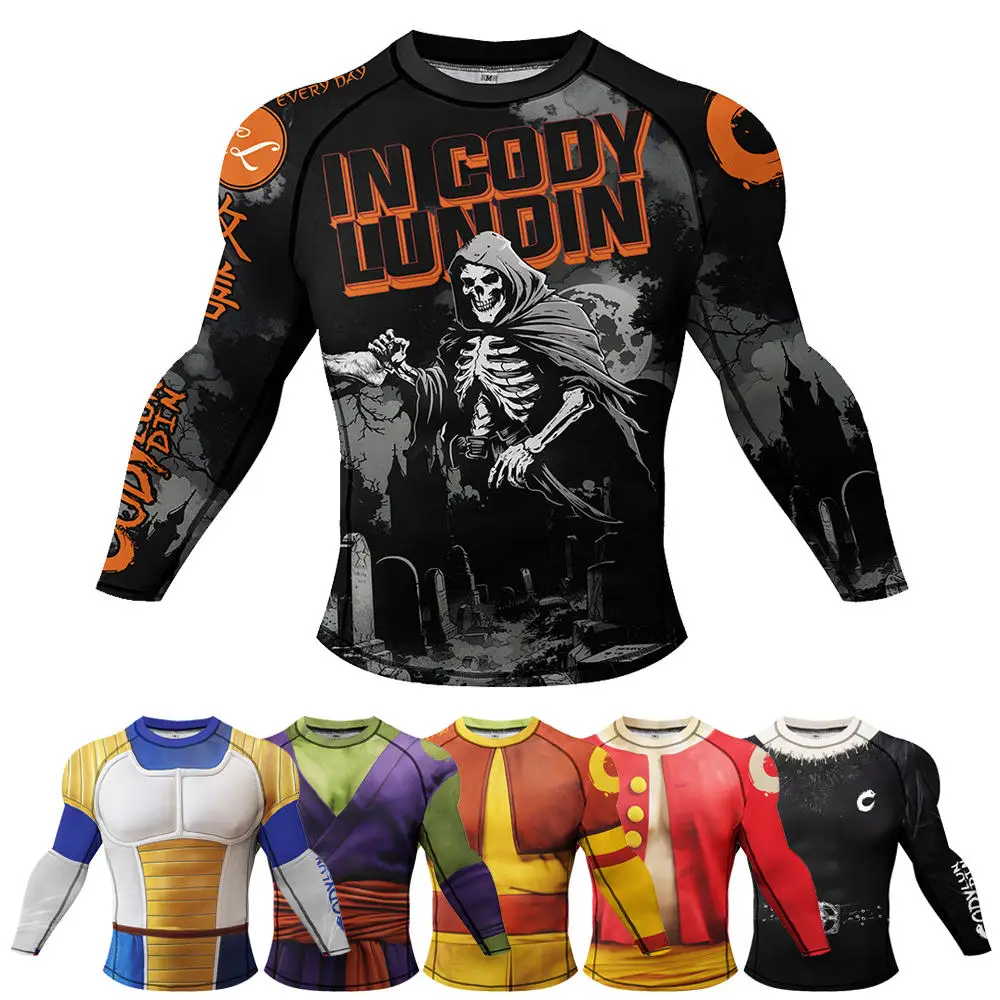 Rashguard wear mma camisetas masculinas camisa de compressão simulada manga longa camisas de boxe jiu jitsu manga longa rash guard surf nadar topos