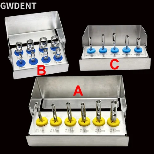 1 Juego de implante Dental, fresa trefina larga, implante quirúrgico, punzón de tejido para implante Dental, producto de laboratorio de odontología, instrumento quirúrgico