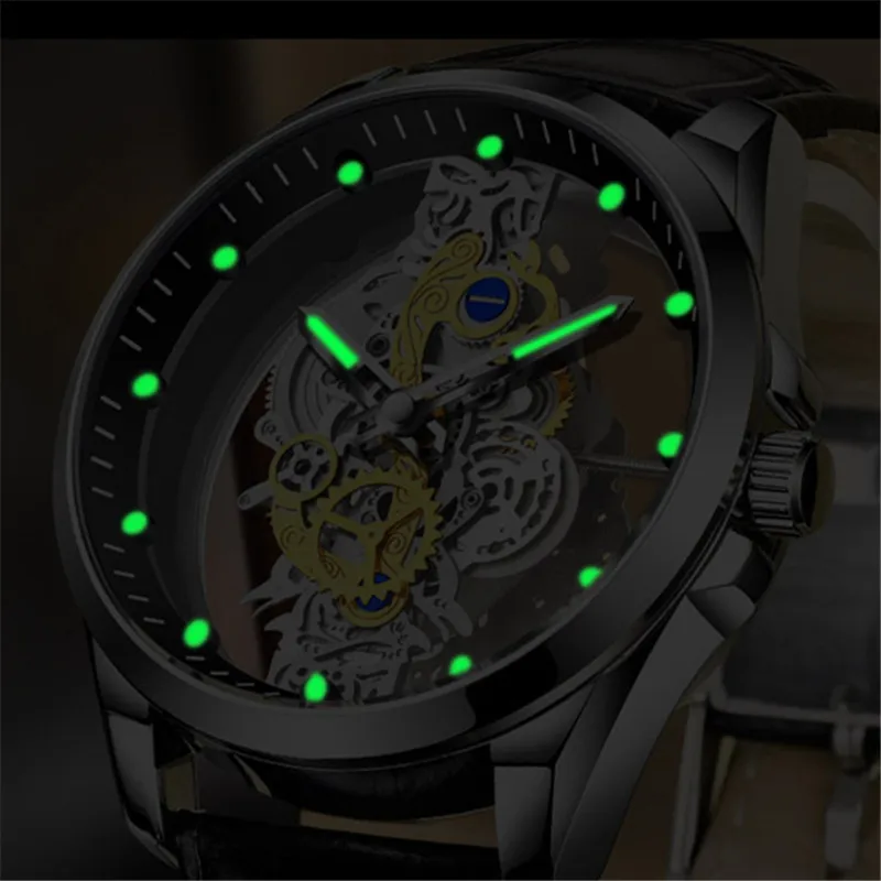 New Double sided Transparent Hollow Fully Automatic Mechanical Watch Men's Watch Men's Waterproof Glow Watch