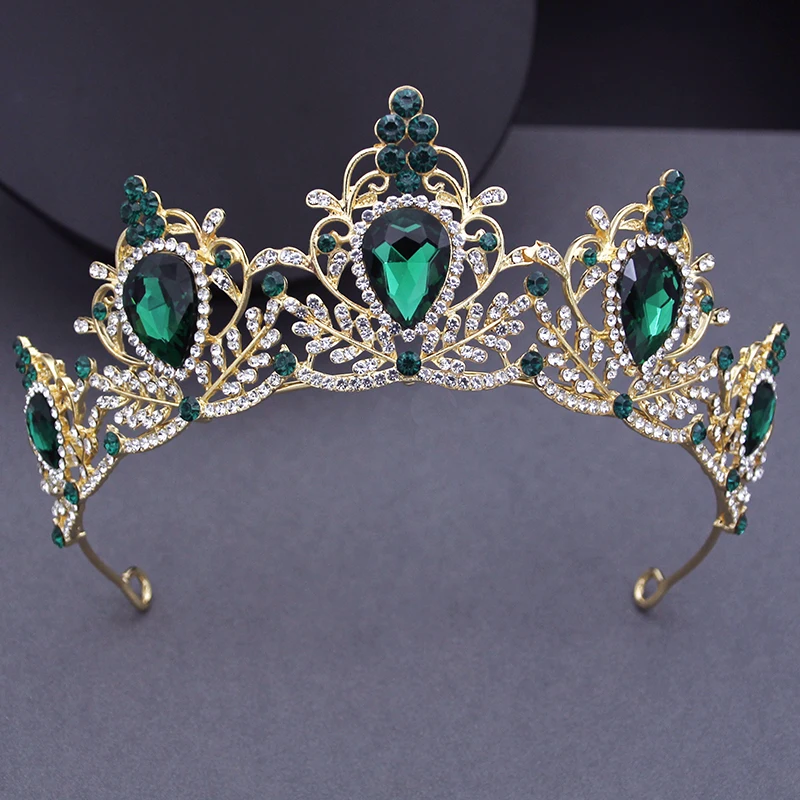 Corona de cristal verde de gota de agua para niñas, Tiaras pequeñas, tocado, graduación, vestido de novia, joyería para el cabello, accesorios de fiesta nupcial