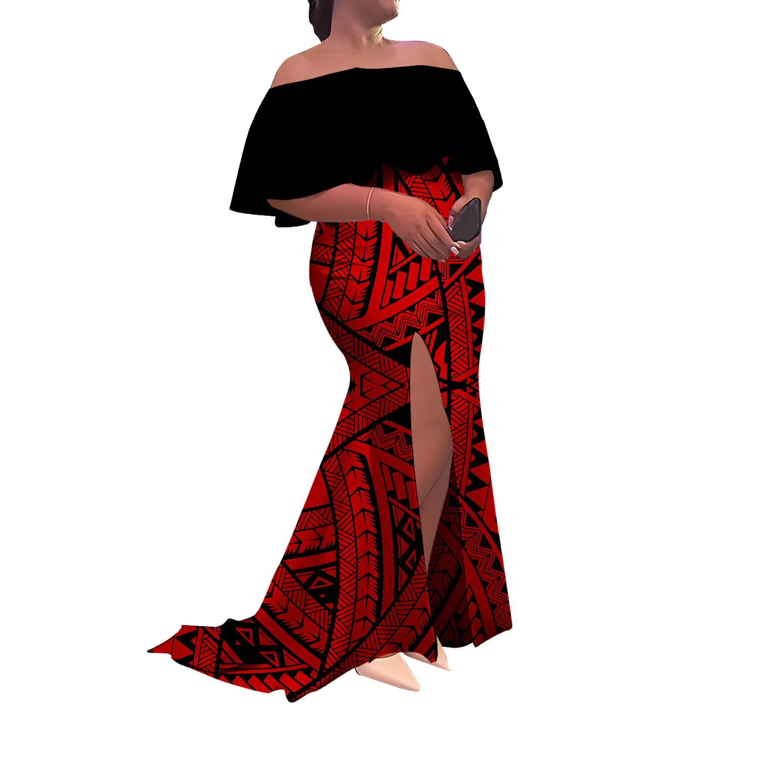 فستان نسائي بكتف واحد بدون أكمام، تنورة طويلة، طول الأرض، فتحة ضيقة، فستان ذيل السمكة، فستان سهرة على الطراز البولينيزي #3