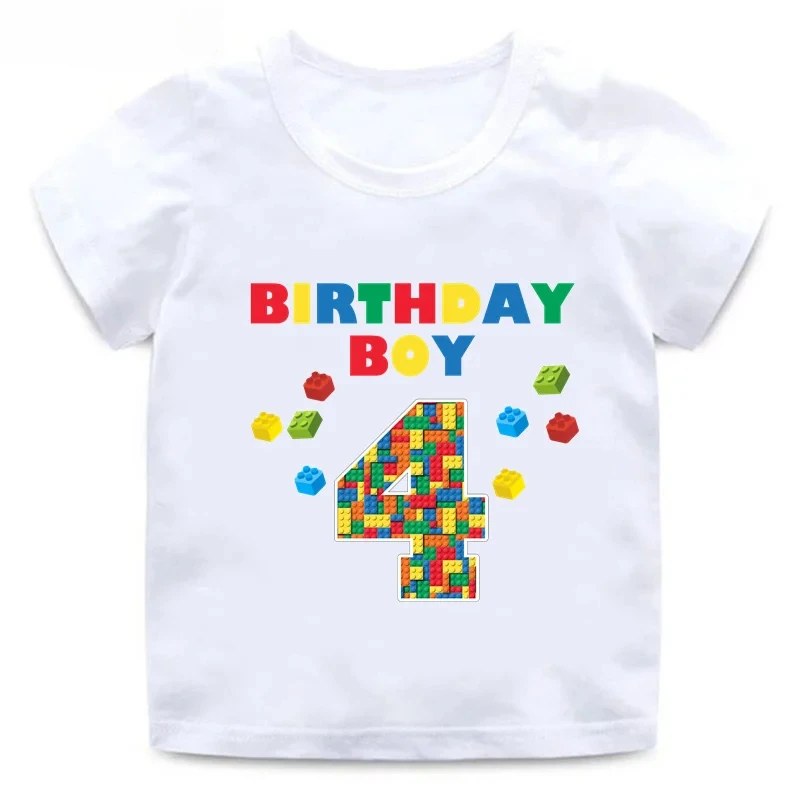 ماستر منشئ كتل بناء طباعة مضحك الأولاد الملابس 1 2 3 4 5 6 7 8 9 سنوات عيد ميلاد سعيد الاطفال تي شيرت طفل الفتيات تي شيرت