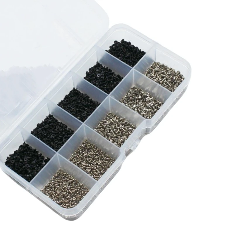 200/500/2000pcs M1.2 M1.4 Black / Nickel Plated Carbon Steel Micro Phillips Head Screw Bolt Set Kit for for Laptop Phone Glasses