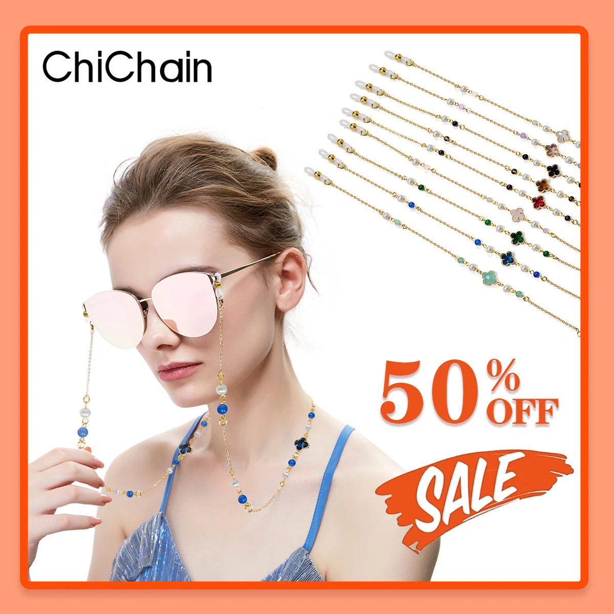 

New multi-color anti-loss glasses chain, neck-mounted metal hanging rope, anti-slip and anti-falling glasses accessories.