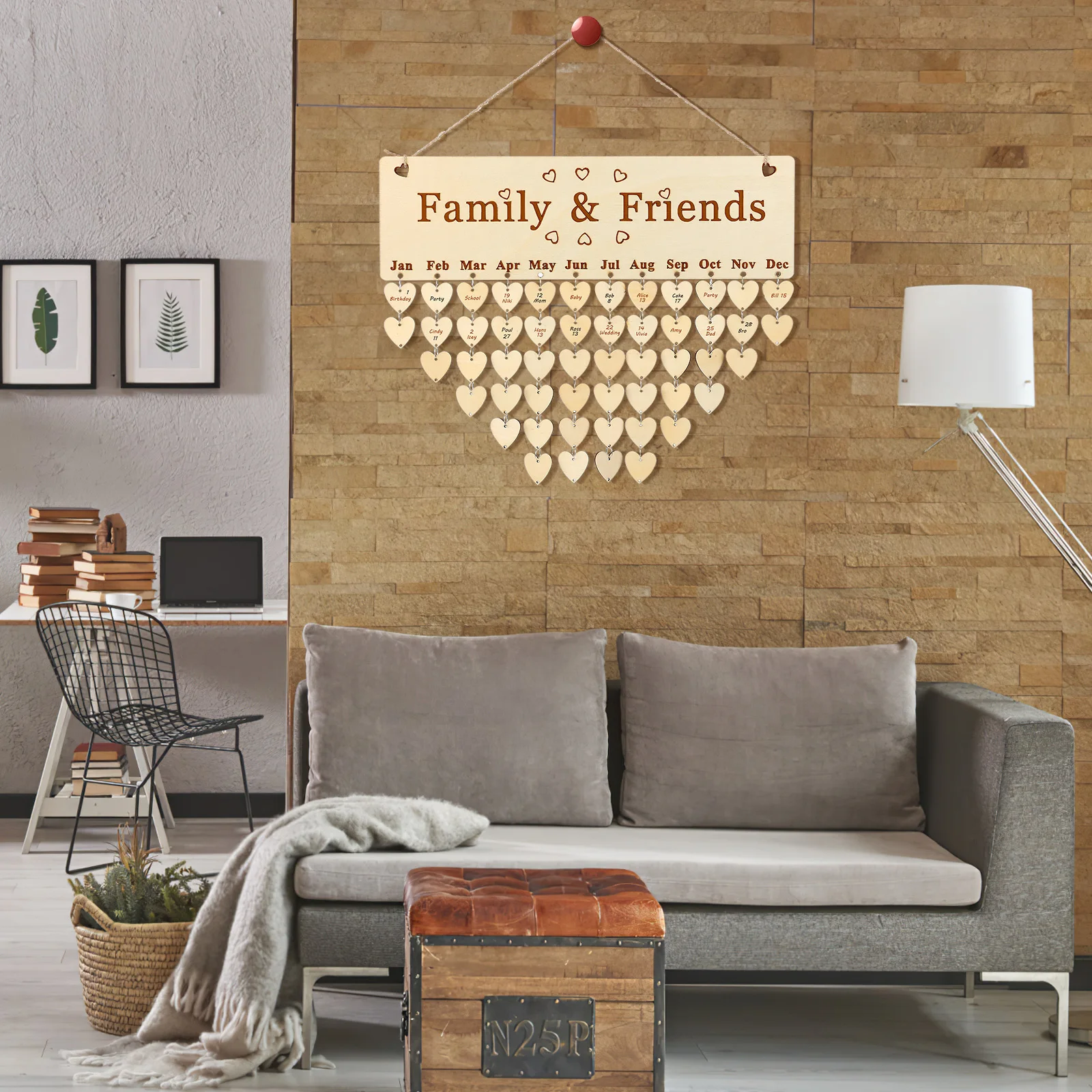 

50pcs Wooden Calendar Board Heart Tags Wall Decor Birthday Reminder Family Plaque Family Birthday Board With Tag Home