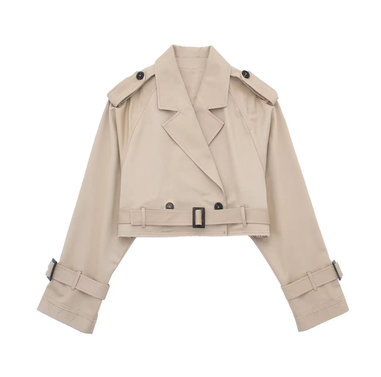 แฟชั่นเสื้อแจ็คเก็ตผู้หญิงกับเข็มขัดCropped Trench Jacketฤดูใบไม้ร่วง2024ใหม่วินเทจแขนยาวหญิงChic Lady Coatชุด