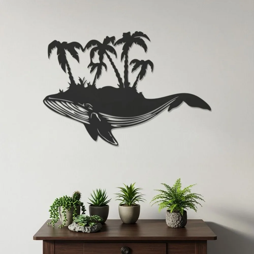 CIFBUY Metal Wall Art Whale Decor, Nautical Style Iron Craft Hanging Sign for Home Living Room Bedroom