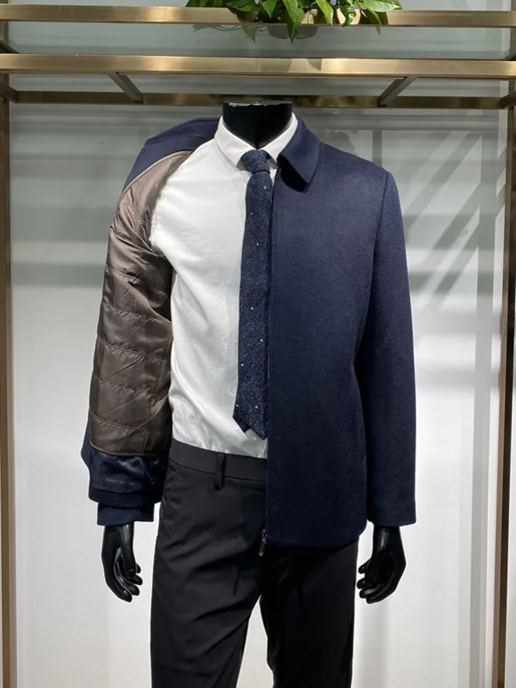 Winter Business Men Work Wool Blends Coat Slim Fit Zipper Woolen Jacket Warm Down Lining Overcoat Vintage Designer Thick Jacket