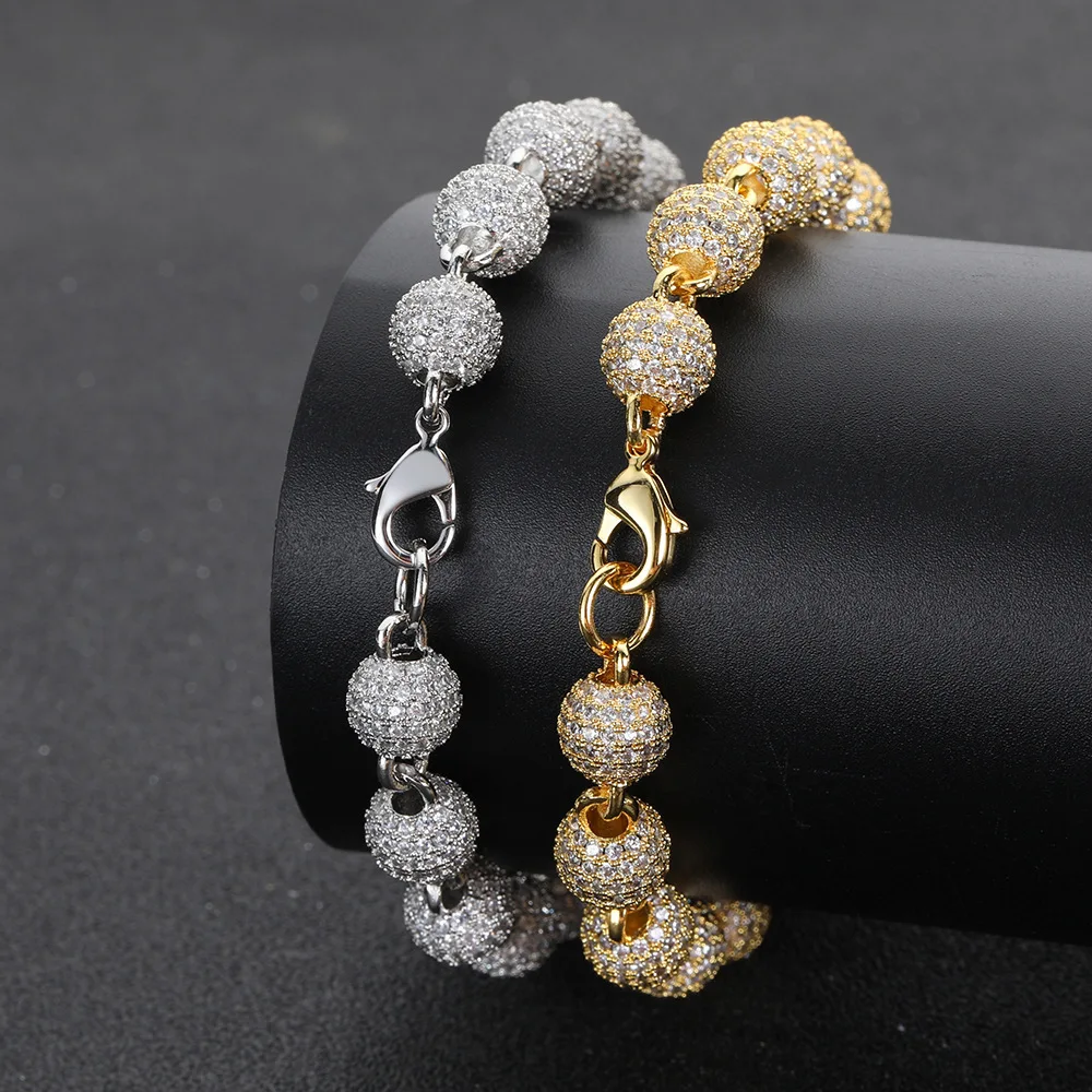 Hip hop 8mm zircon round bead chain men's necklace accessories personalized bracelet accessories