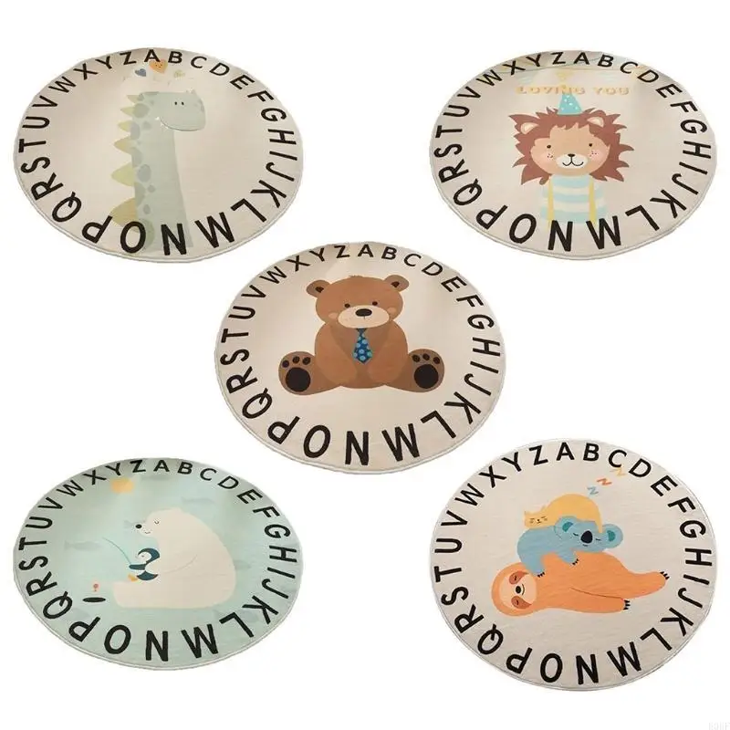 E06F CARTOON Animal Print Baby For Play Mat Crawling Dibet Pokój dla dzieci dywan okrąg