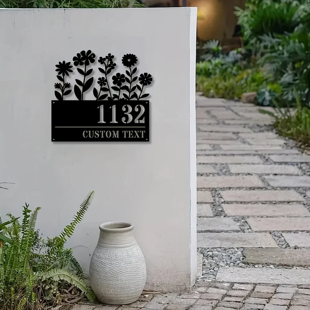 Elegant Custom Floral Iron Address Plaque Personalized with Street Name Ideal for Home Entrance Decor and Holiday Gifts