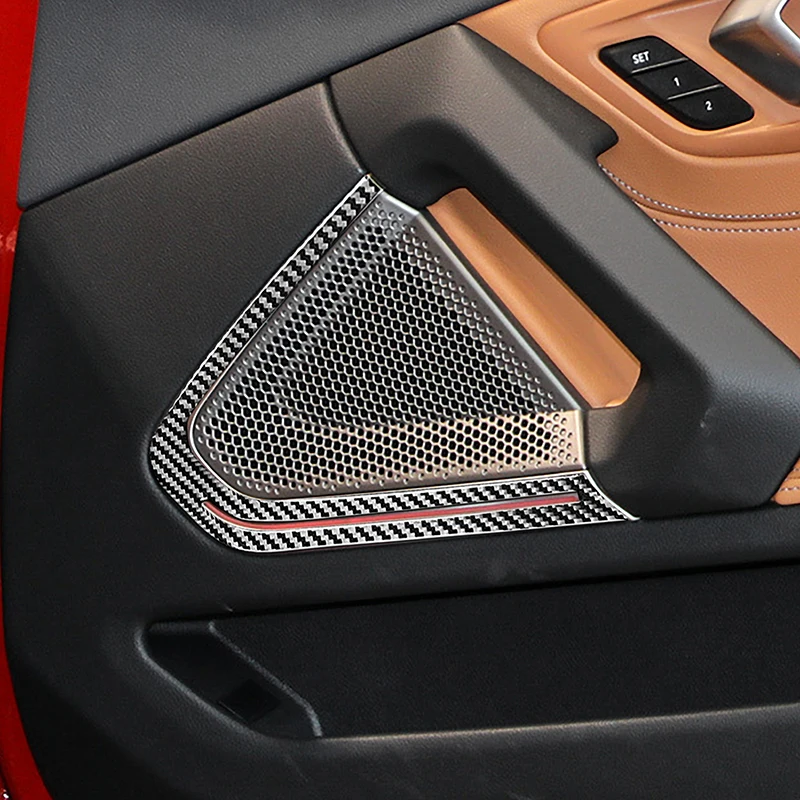 

Автомобильный Стайлинг, дверной аудиодинамик, рамка, декоративная крышка, накладки для BMW Z4 G28 2019-2022, аксессуары для интерьера из углеродного волокна