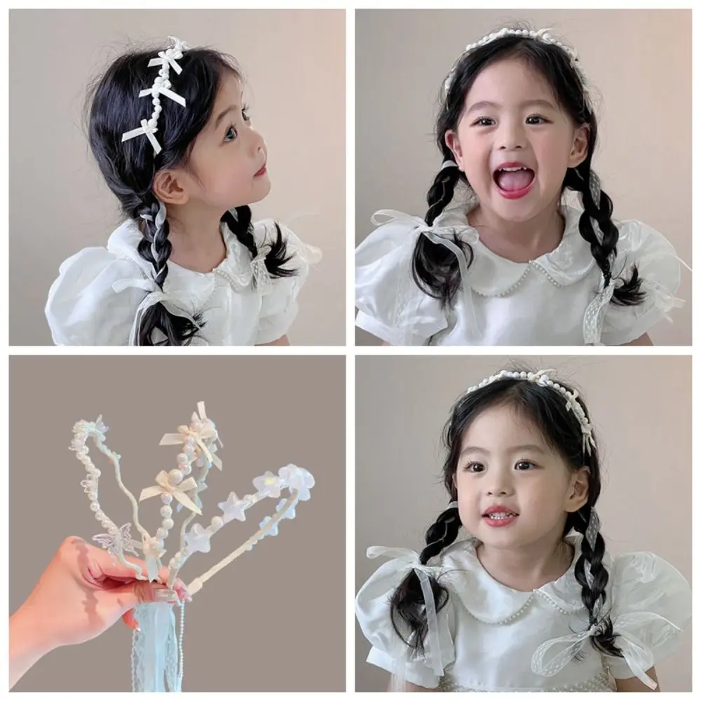 

Elegant White Pearl Bow Hairbands Korean Sweet Princess Hair Hoop Flower Cute Children Headband for Kids