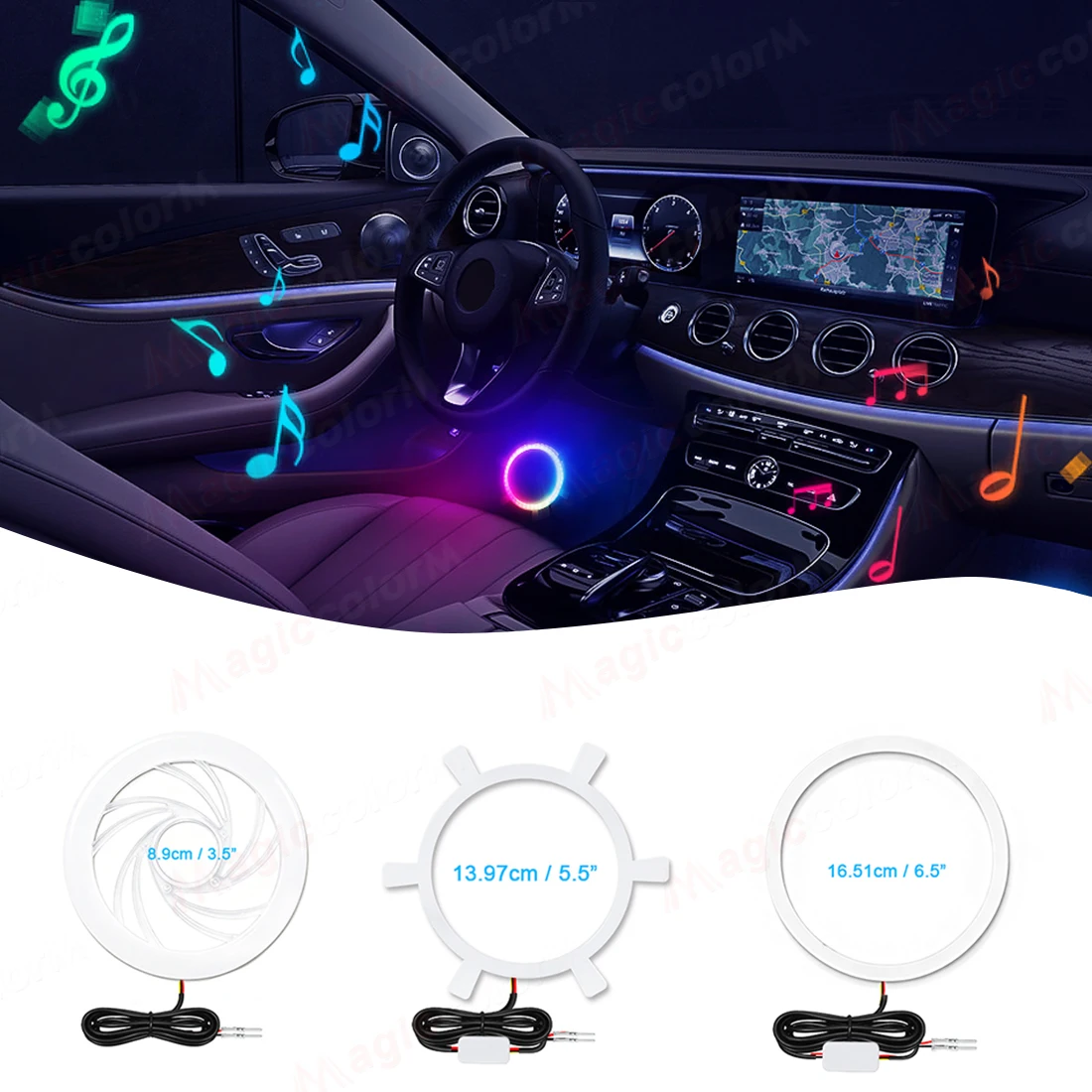 Car Speaker Ambient Light RGB Music Sync Sound Activated Remote Control 6.5 Inch 5.5 Inch 3.5 Inch Door Tweeter Atmosphere Lamp