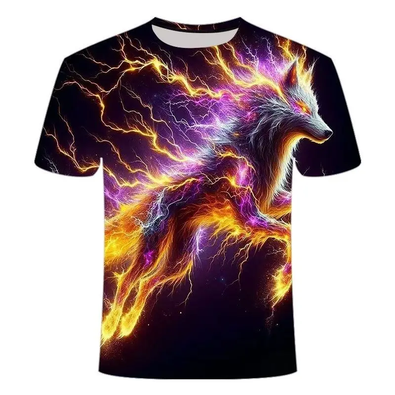 New Animal fire Wolf series 3d printed Fox T-shirt fashion with handsome cool short-sleeved primary secondary school students