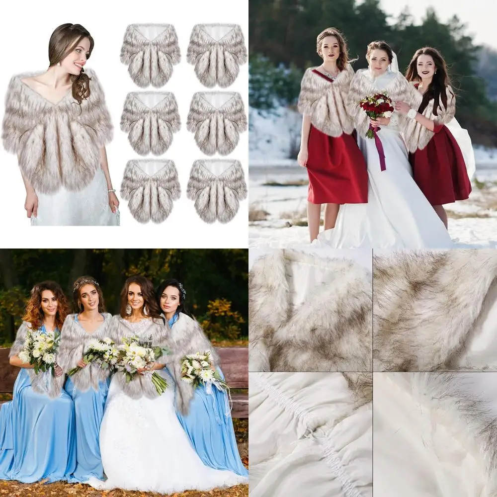 

Женский комплект шаль из искусственного меха из 6 предметов для зимы, свадьбы и вечера