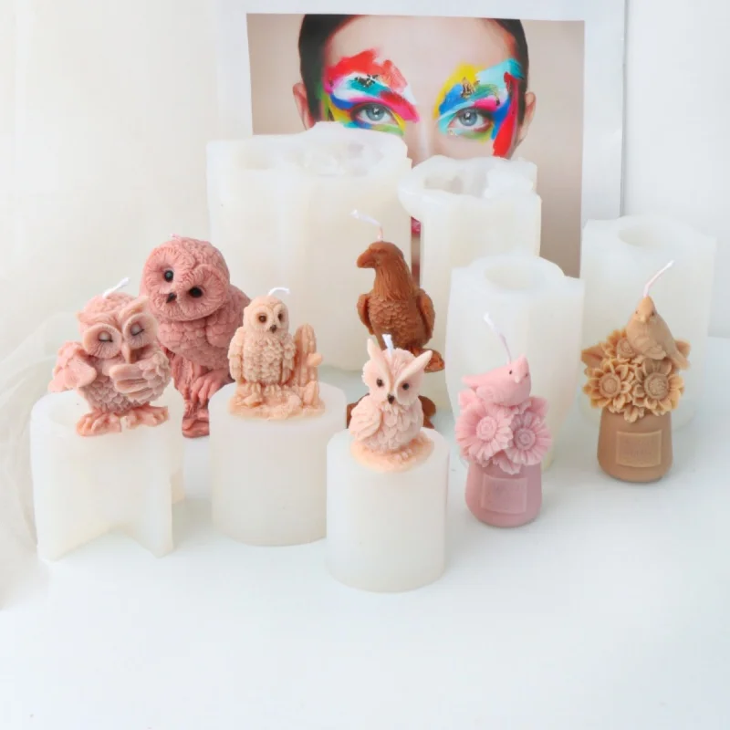 

3D Easter Owl Sculpture Candle Mold Animal Eagle Statue Silicone Mold Sunflower Bird Plaster Resin Decorative Craft Home Gift
