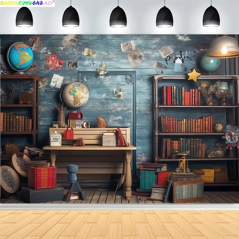 Bookshelf Baroque Photography Backdrops Props Library Furniture Bookcase Portrait Meeting Office Live Streaming Background JS-08