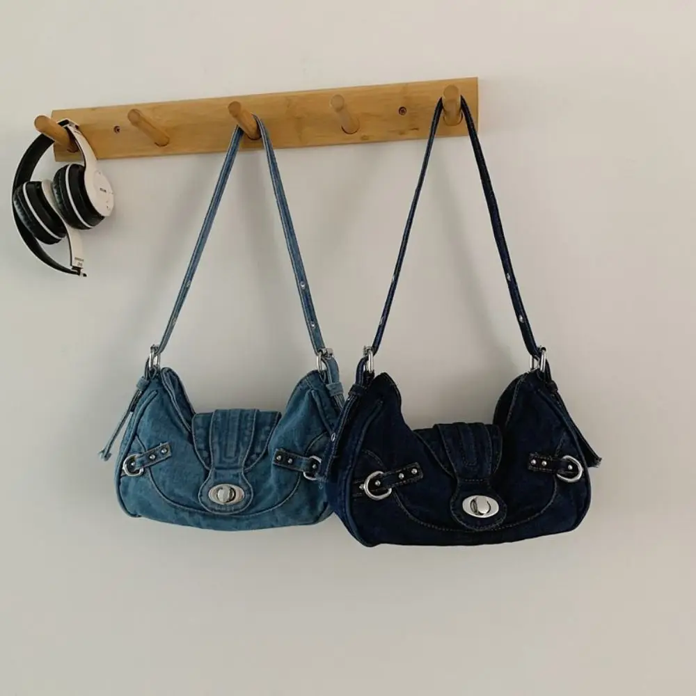 

Trend Y2K Retro Denim Shoulder Bag Spicy Girl Fashion Denim Handbag Underarm Bag Korean Cloth Armpit Bag Girls