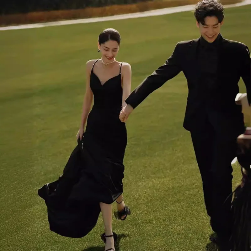 PJN Black Evening Wedding Party Dress Women Elegant Sexy V-neck Backless Mermaid Cocktail Dresses Formal Long Performance Dress