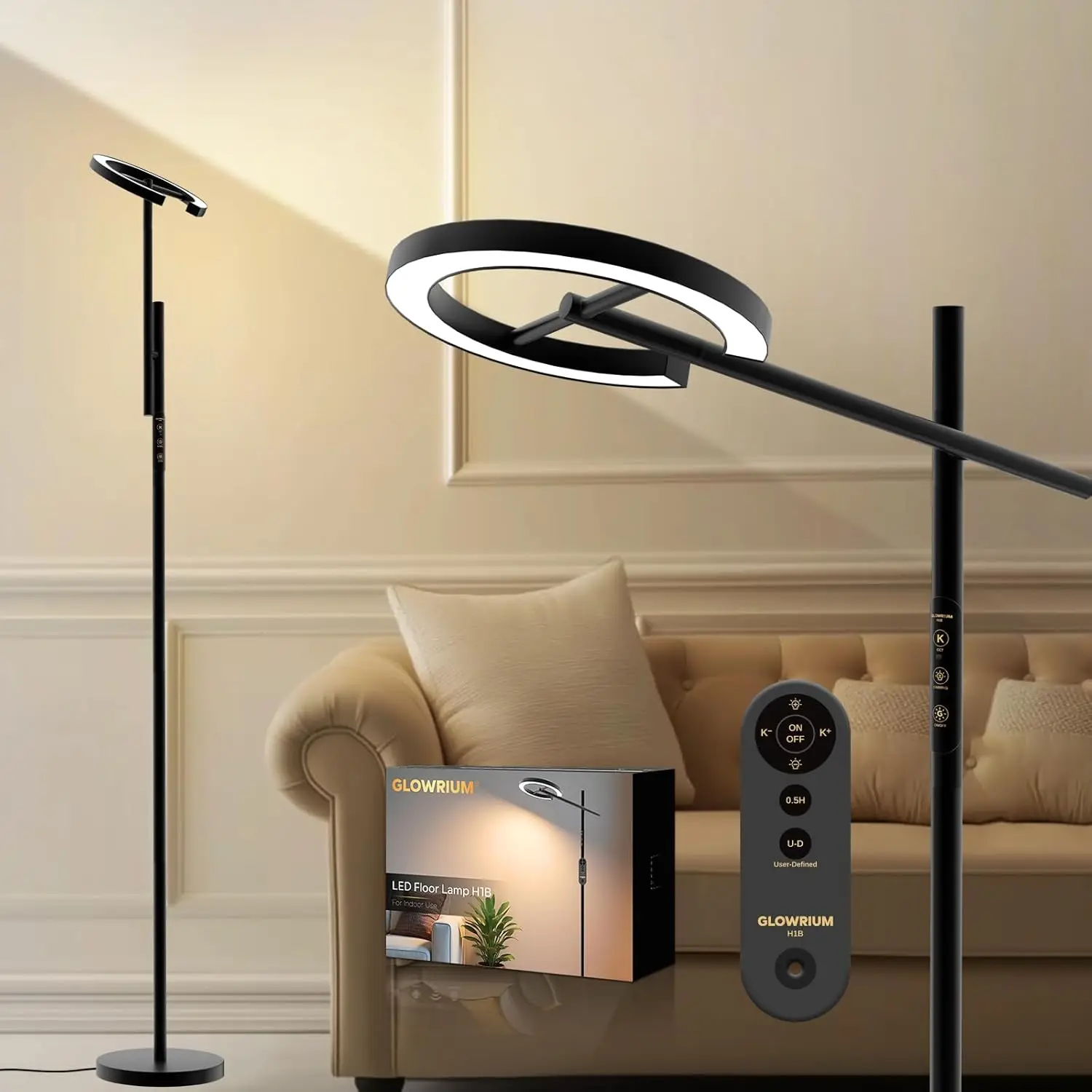 

Therapy Light Floor lamp 12000 Lux, Happy Therapy lamp Stepless Dimmable 2700-6500K, LED UV-Free Happy lamp