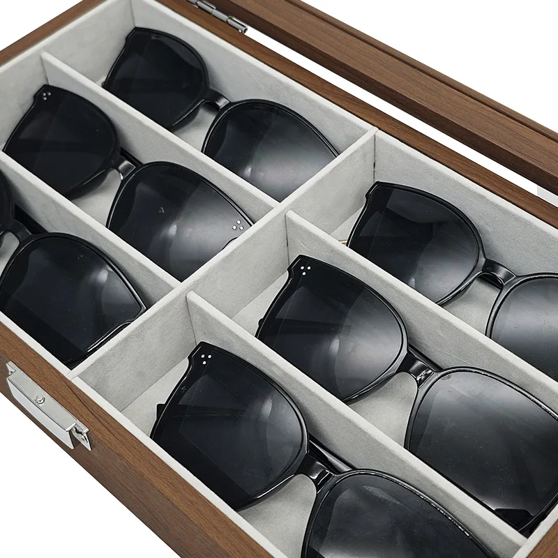 Black walnut pattern wooden 6-position glasses display box 6 pcs sunglasses sunglasses storage collection box sales display box