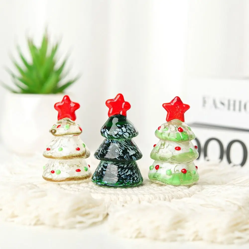 Glass Crystals Christmas Tree Figurine Mini Statue Christmas Tree Miniature Table Ornaments Handmade Crystals Ornaments