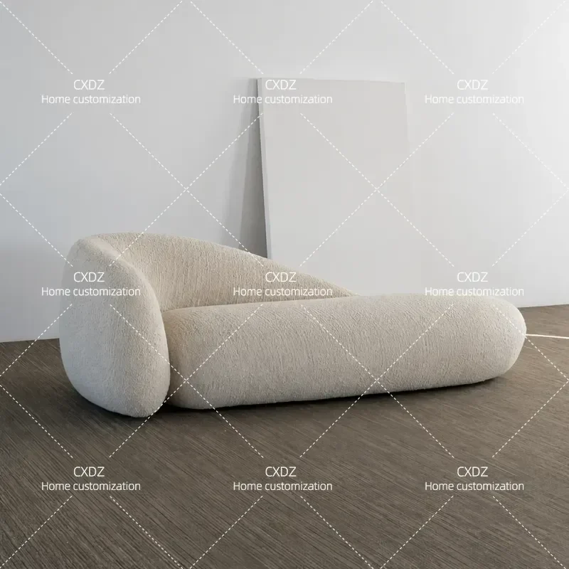 Modern Simple Half Pack Lazy Sofa Beige Velvet Comfortable Leisure Hotel Bed And Breakfast Sofa