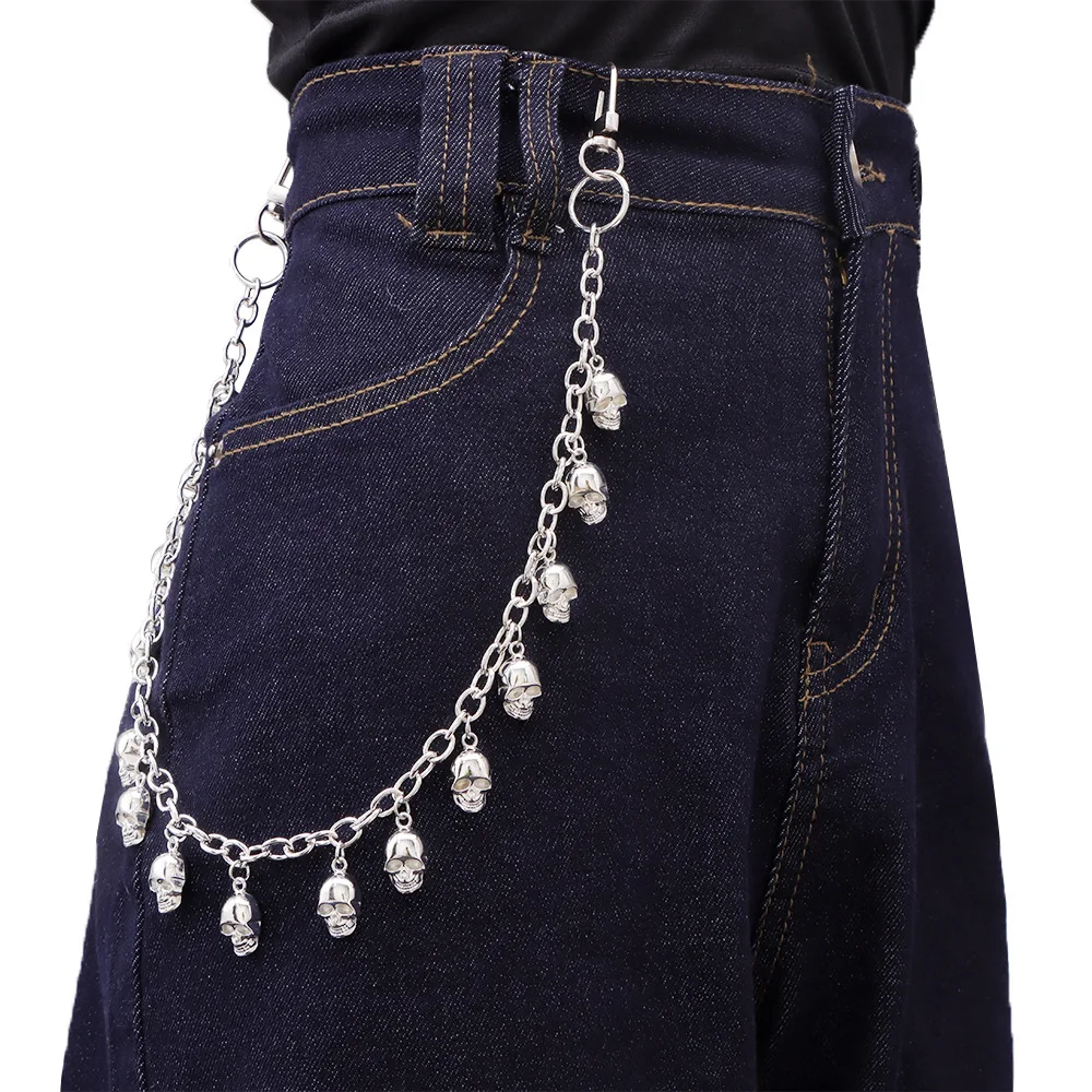 Skull Single Layerr Pants Chain Gothic Metal Waist Chain Punk Jeans Keychain Hip‑Hop Street Decor Accessory