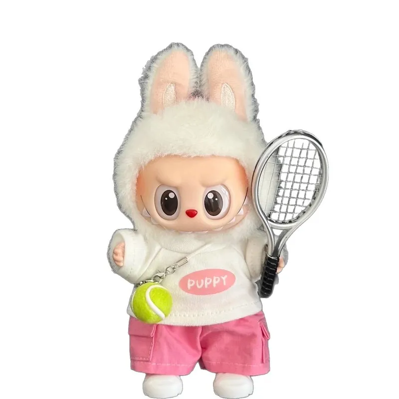 Neue Für Labubu Sport Tennis Baby Kleidung Trendy Set V1v2v3 Anhänger Puppe Kleidung Rosa Weiß T-Shirt Kleidung (Keine Puppe)