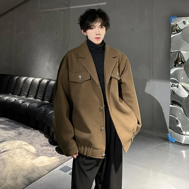 

American Sle Cleanfit Metal Decorated Men's Woolen Coat Loose Autumn Winter Jaet Haome Workwear Outerwear