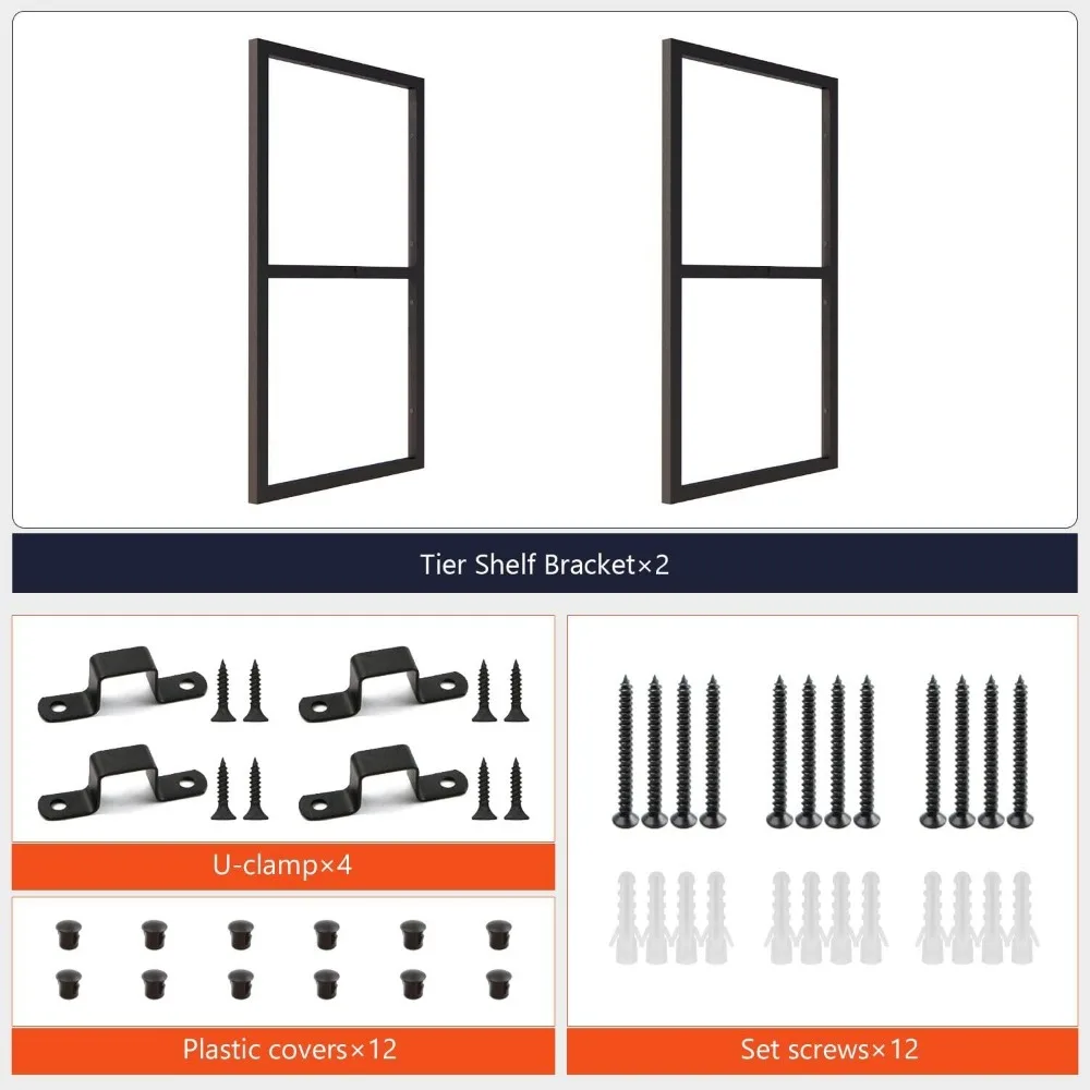 Staffa per mensola quadrata a 2 livelli in acciaio al carbonio verniciato a polvere nera, altezza 26-3/8, soluzione per scaffalature per montaggio a parete o a soffitto