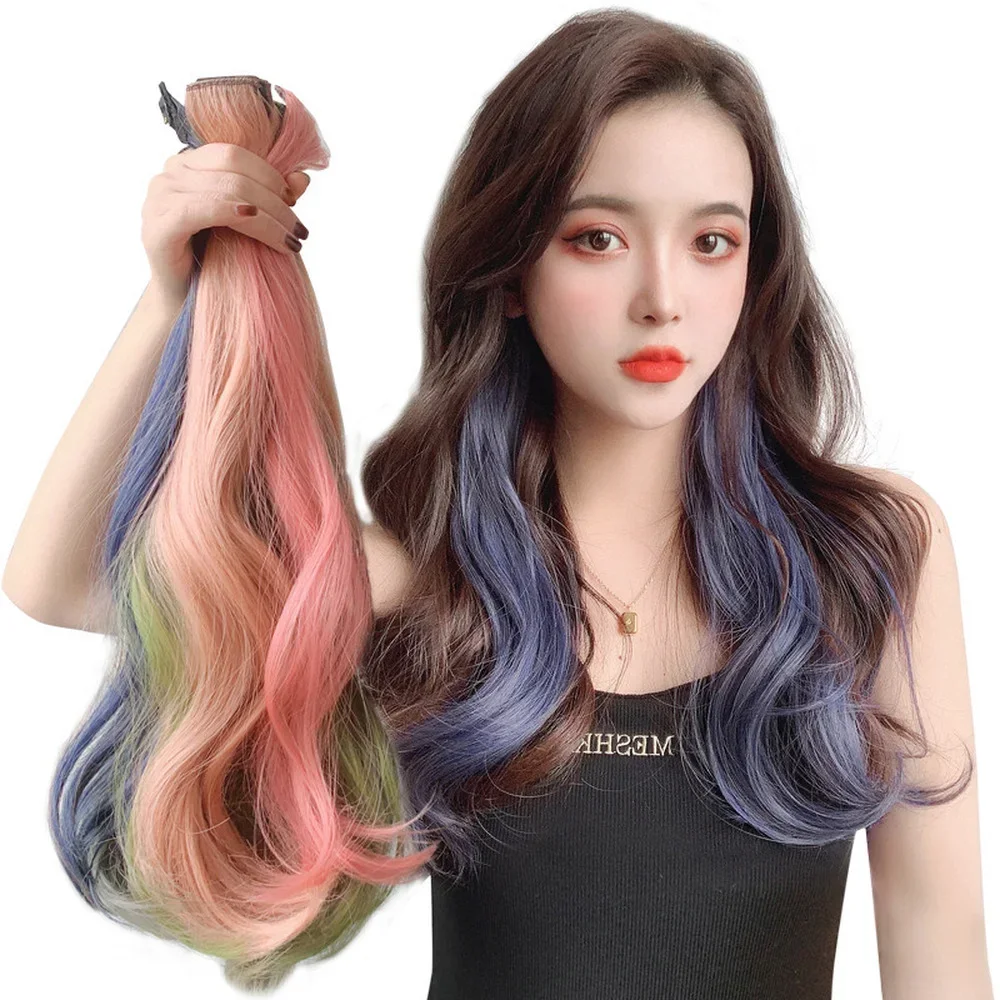 55cm Synthetic Hair Clip In Curly Hair Extensions Colored Curling Hair Clip Hair Piece Invisible Hair Extension False Hair Piece