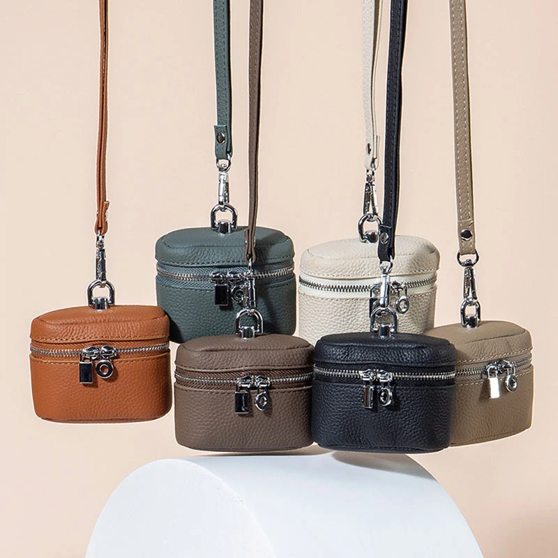 Compact Real Leather Neck Wallet Mini Hanging Lipstick Makeup & Earphone Pouch, Portable Crossbody Bag for Women