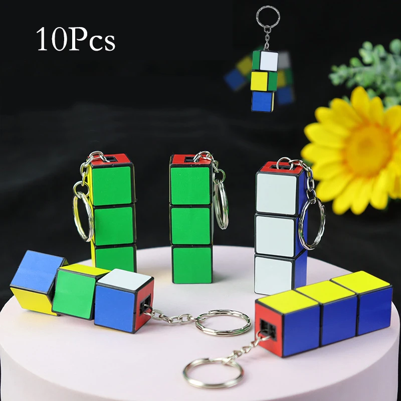 10pcs Rectangle Magic Cube Puzzle Keychain Educational Toy for Kids Birthday Party Favors Goodie Bag Pinata Filler School Gift