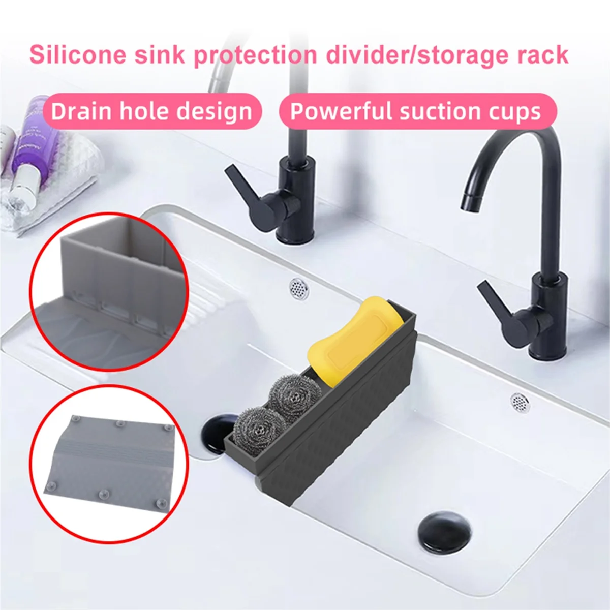 Sink Saddle Mat Ultra Thin Sink Protector Super Soft Kitchen Sink Mat with Suction Cups No Smell Never Stain Grey